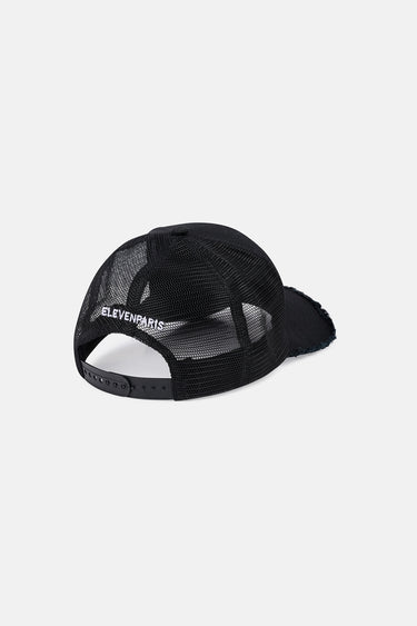 Casquette trucker Evander Little Noir vue de dos, filet noir, sangle de réglage et inscription Eleven Paris