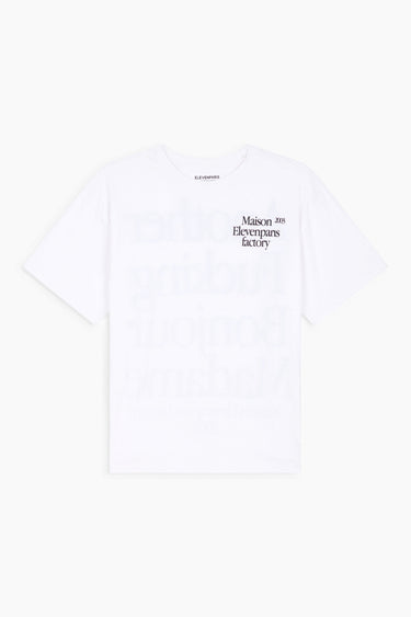 T-shirt Lys Blanc de face à plat, petite inscription Maison Elevenparis factory sur la poitrine