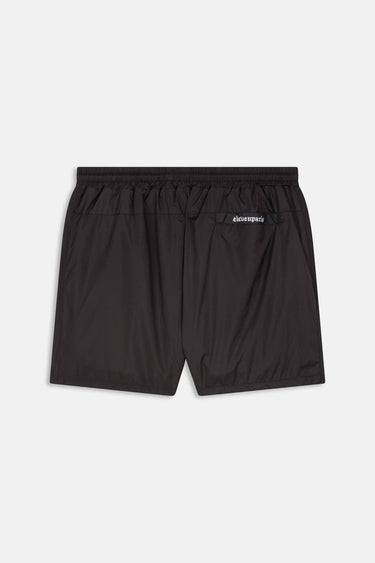 Maillot de bain Nibby Noir vu de dos à plat, petite poche arrière avec inscription blanche