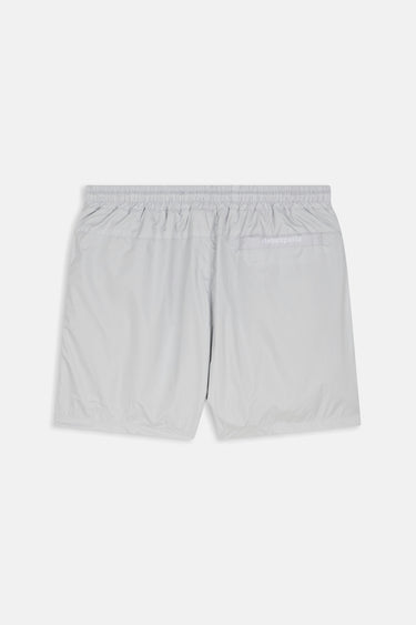 Maillot de bain Nibby Gris vu de dos à plat, gris clair, taille élastiquée et poche arrière