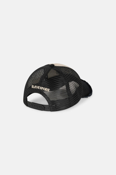 Casquette trucker Ninja Noir vue de dos, filet noir, fermeture réglable et inscription ElevenParis brodée écru