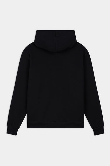 Sweat à capuche Fanta Noir à plat sur fond blanc, vue de dos, capuche et manches longues sans motif