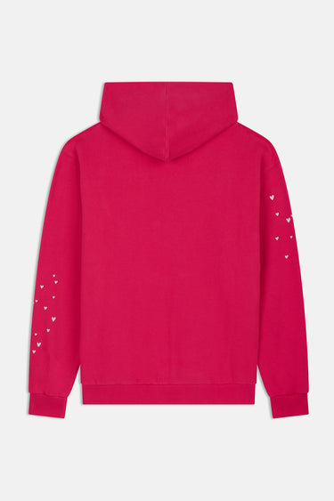 Sweat à capuche Fepito Rose à plat, vue de dos, uni, petits cœurs blancs semés sur les manches