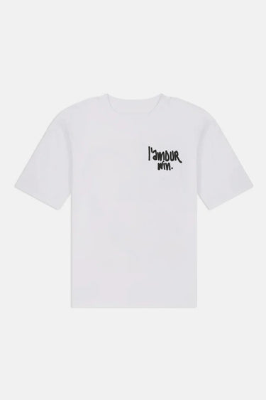 T-shirt Flaris Blanc de face à plat, petite inscription noire l'amour win sur la poitrine