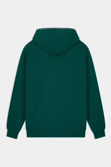 Sweat à capuche Flocon Vert de dos à plat, uni, bordure de capuche à surpiqûres blanches