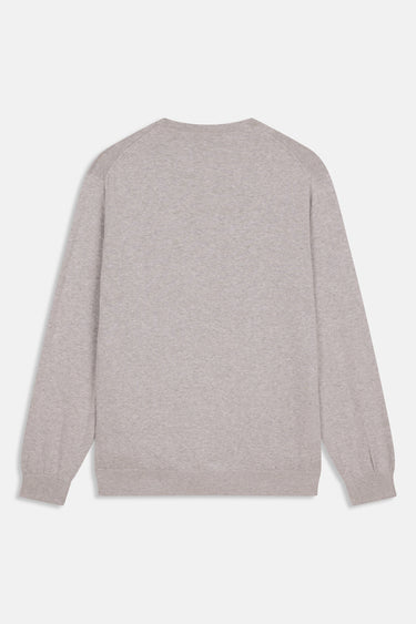 Pull col rond Follow Gris de dos sur fond blanc, tricot uni et bord côtelé aux poignets
