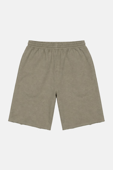 Short Jart Kaki à plat, vue de dos, taille élastiquée et bas brut effiloché