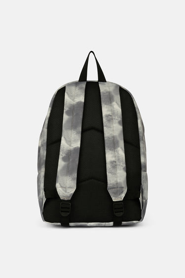 Sac à dos Jezenas Gris effet tie and dye, vue de dos, bretelles matelassées noires, boucles et poignée