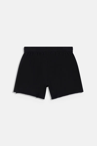 Short Joa Noir à plat, vue de dos, taille élastiquée et ourlet brut effiloché