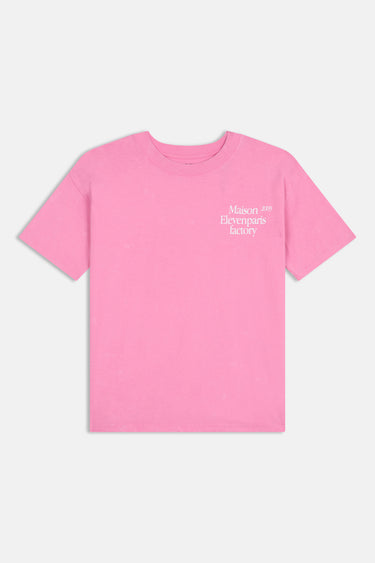 T-shirt Lys Rose délavé à plat, vue de face avec inscription Maison Elevenparis factory blanche sur la poitrine