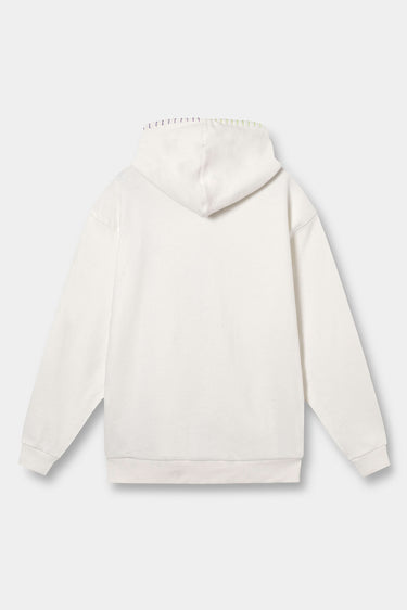 Sweat à capuche zippé Moon Écru vu de dos à plat sur fond clair, capuche et manches longues