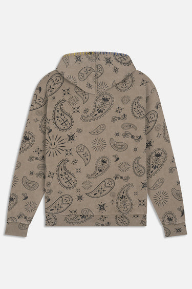 Sweat à capuche Moon Bandana Kaki à plat, vue de dos avec motif bandana noir sur fond kaki