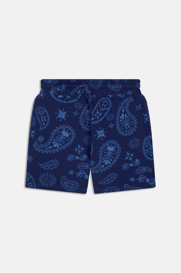 Short Maestro Bandana Bleu Marine à plat, vue de dos avec ceinture élastiquée et motif bandana bleu clair