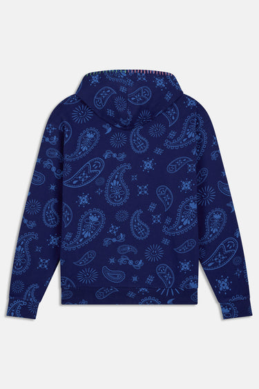 Sweat à capuche Moon Bandana Bleu Marine à plat, vue de dos avec motif bandana bleu clair sur fond marine