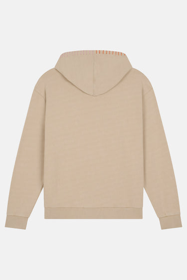 Sweat à capuche Moon Beige à plat, vue de dos uni avec liseré orange sur la capuche