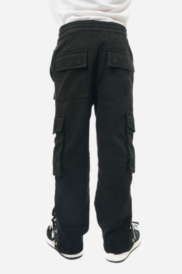 Pantalon cargo Pafran Noir délavé vu de dos, poches arrière à rabat, poches latérales plaquées, taille élastiquée