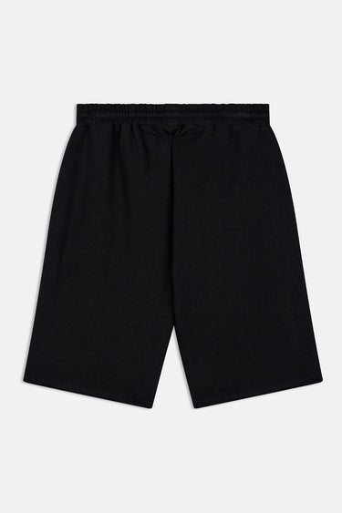 Short Palma Noir à plat, vue de dos, taille élastiquée, coupe longue et ample, sans poche apparente