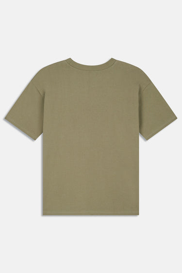 T-shirt Power Kaki à plat, vu de dos, uni sans motif, col rond et manches courtes