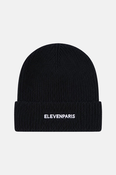 Bonnet Snoop Noir à plat vu de dos, inscription ELEVENPARIS brodée blanche sur le revers