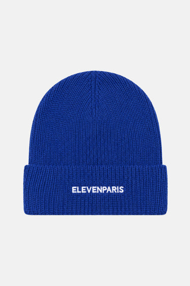 Bonnet Snoop Bleu à plat vu de dos, inscription ELEVENPARIS brodée blanche sur le revers