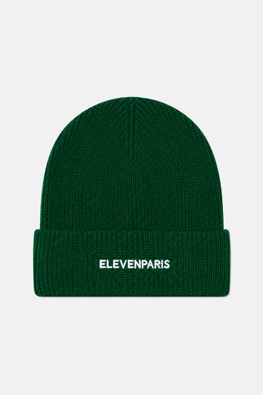 Bonnet Snoop Vert à plat vu de dos, inscription ELEVENPARIS brodée blanche sur le revers