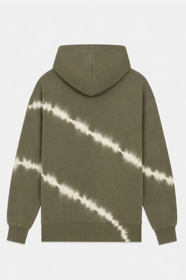 Sweat à capuche Tamara Kaki tie-dye vu de dos à plat, rayures écrues en diagonale