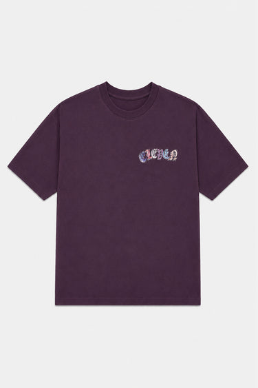 T-shirt Taro Violet aubergine à plat, de face, petit lettrage Eleven coloré sur la poitrine