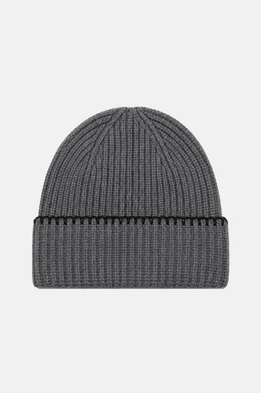 Bonnet Tatcher Gris en côtes, vue de l'arrière, revers à surpiqûre noire en zigzag