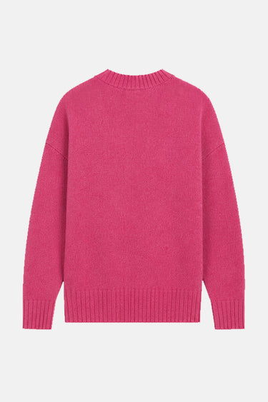 Pull col rond Tedmo Rose bubblegum en maille à plat, vue de dos unie, bas et poignets côtelés