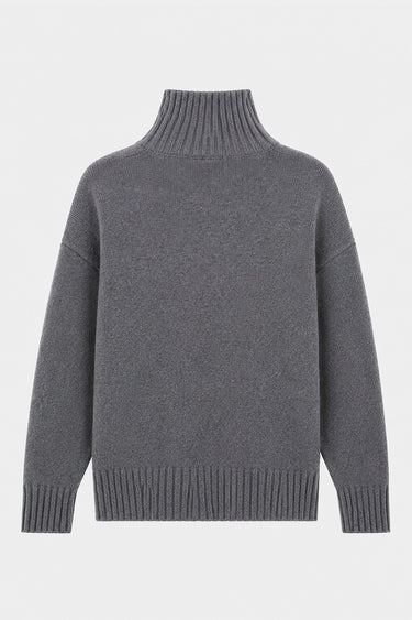 Pull col roulé Temile Gris Chiné en maille à plat, vue de dos unie, bas et poignets côtelés