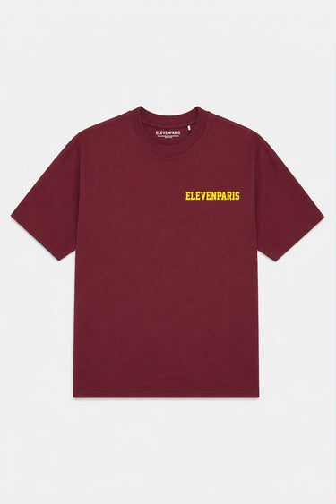 T-shirt Terry Bordeaux à plat, de face, petit logo ELEVENPARIS jaune sur la poitrine