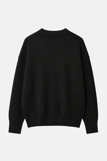Cardigan Tiago Noir en maille à plat, de dos uni, épaules tombantes et bas côtelé