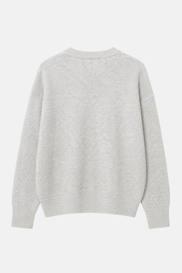 Pull Tokyo Gris chiné à plat de dos, maille unie à col rond, manches longues et bord côtelé