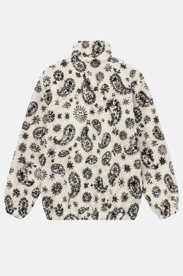 Veste polaire Tong Écru à plat de dos, motif cachemire noir sur fond écru