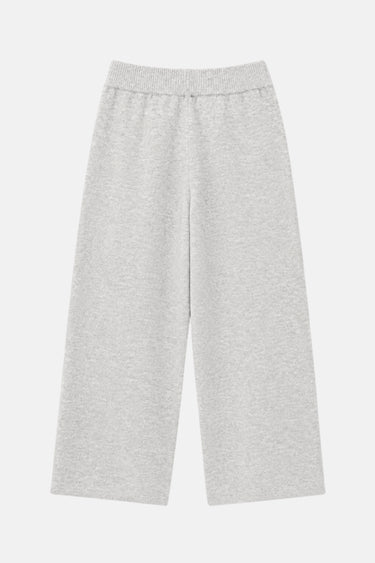 Pantalon en maille Town Gris Chiné vu de dos à plat, jambe large, taille élastique et teinte grise chinée