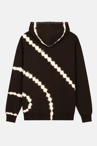 Hoodie Elevenparis Tulipe Cacao tie-dye noir motif diagonales écru - vue dos fond studio