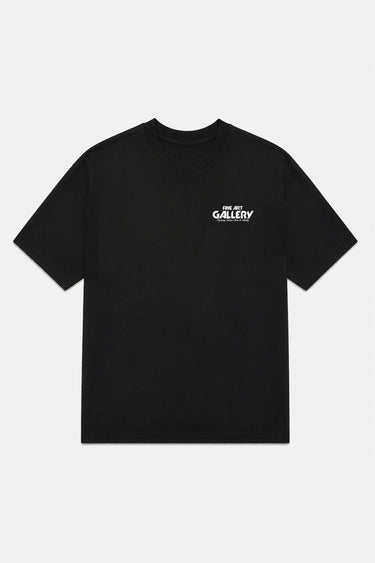 T-shirt Tyrone Noir de face à plat sur fond blanc, petit logo Fine Art Gallery blanc sur la poitrine