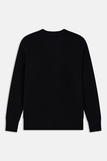 Pull col rond Edmo Noir à plat, vu de dos, maille noire unie, bords côtes